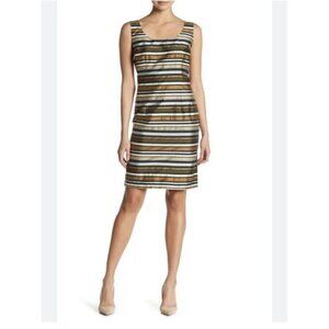 LAFAYETTE 148 'Rebecca' Stripe Print Sheath Dress Size 6 Grape Leaf Multi - $598